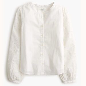 J. Crew Ivory Button-Up Blouse with Embroidery